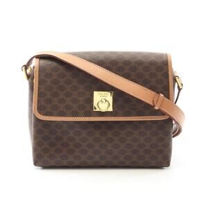 Celine Macadam Shoulder Bag Canvas Leather Brown